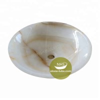 Hand Carve Single Hole White Natural Vessel Basin Onyx Wash Sink