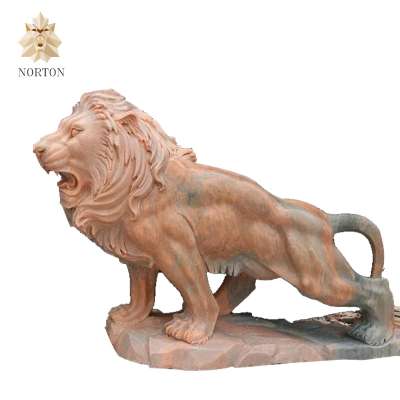 Red Marble Sleeping Lion Sculpture Outdoor Animal Statue NTBM-L115R