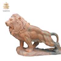 Red Marble Sleeping Lion Sculpture Outdoor Animal Statue NTBM-L115R