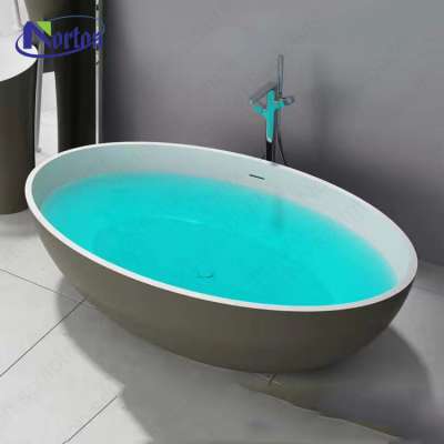 Modern popular luxury soaking custom solid surface oval shape marble cast artificial stone bathtub