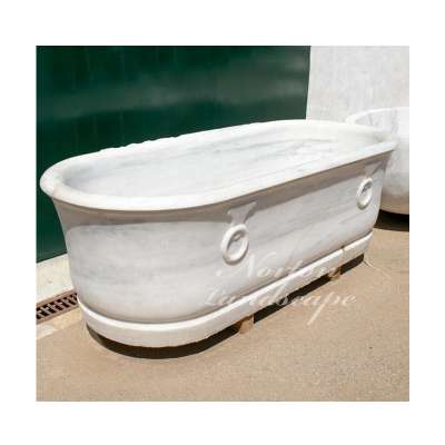 Modern home use natural stone round solid bathtub white hand-carved freestanding bathroom bathtub for sale