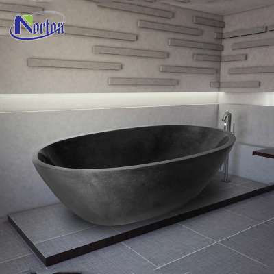 Good price high quality newest design luxury indoor marble pure black stone freestanding limestone bathtubs