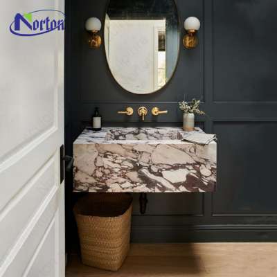 Custom free standing marble sink solid surface wall-mounted rectangular artificial stone wash basin