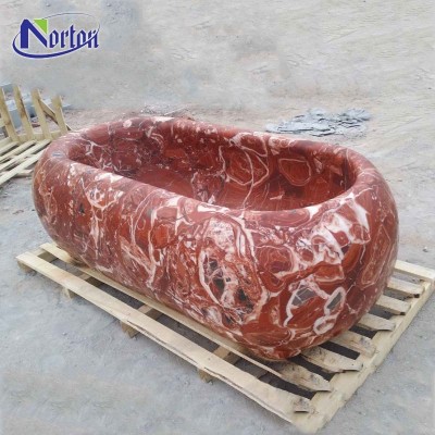 Modern European style indoor bathroom use the beautiful freestanding solid surface oval red stone bathtub for sale