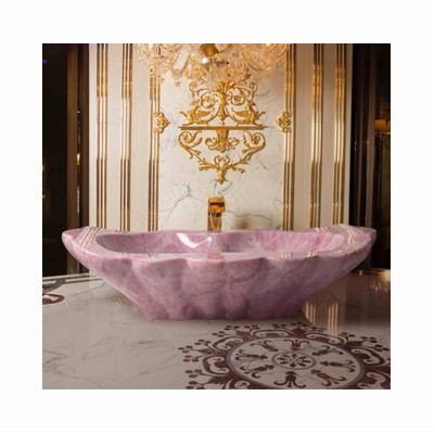 Factory supplies unique design bathroom use free standing bathtubs pink color artificial stone bathtub