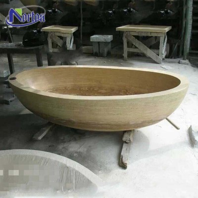 2020 China suppliers high quality round beautiful faux marble free standing solid beige stone bathtub